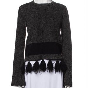 Proenza Schouler Black and Grey Wool/Silk Sweater With Tassel Hem, Size Small.
